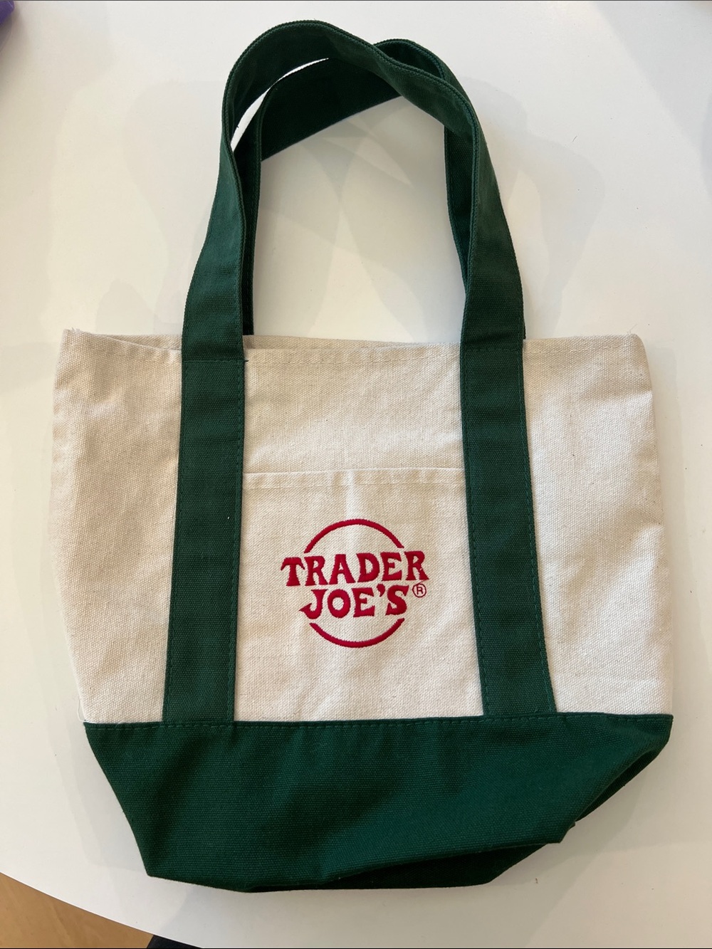 Trader Joe's Green & Cream Canvas Tote Bag